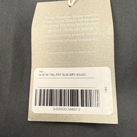 EVERLANE Men’s Straight Twill Stretch Chino Pant 40x30 Gray Regular Fit NWT B56 - Picture 5 of 6